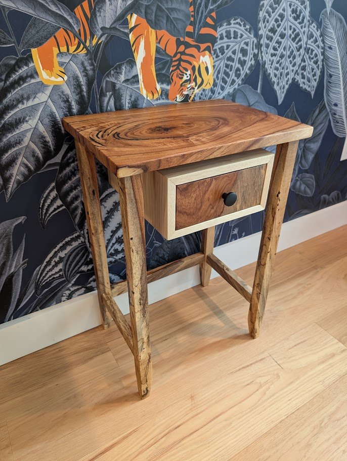 Single slab spalted pecan nightstand with floating drawer
