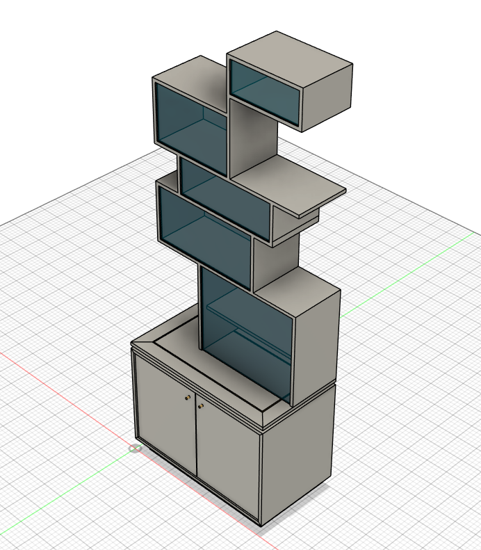 SketchUp 3D model of a midcentury bookcase and cabinet commission